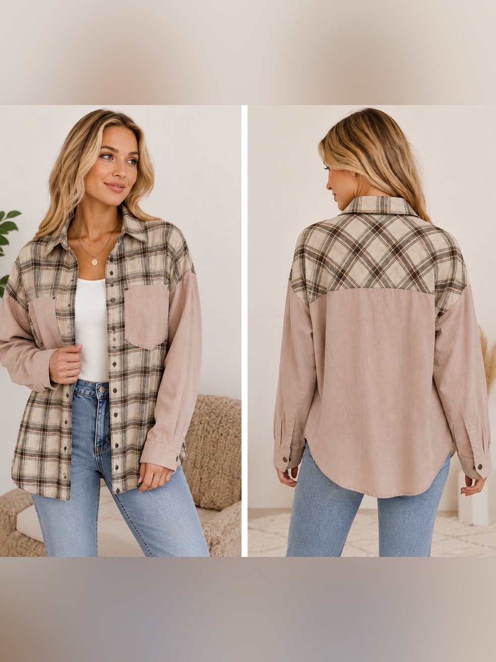 Heyson Plaid Mixed Media Snap Button Shirt Flannel/Shacket Size Large NWT✨✨